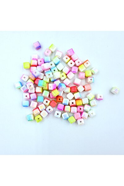 yiğit aksesuar Cube Model Perforated Colored Jewelry Beads 100 Pieces