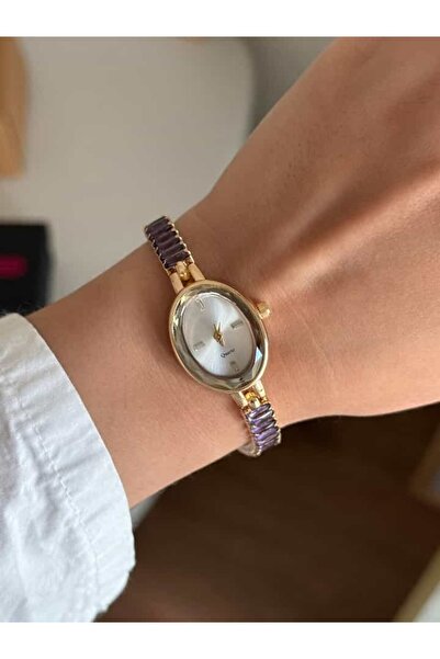 RoseandRoses Mansel Baget Su Yolu Kordon Kadın Kol Saati Gold Mor