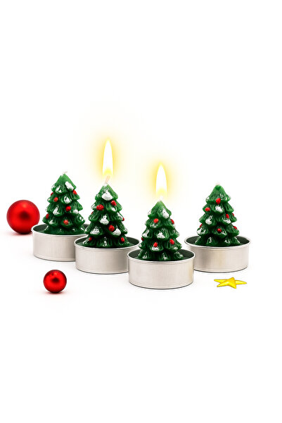 repro design Çam Ağacı Figürlü 4’lü Mum Seti - Asetat Kutulu Yılbaşı Dekorati...