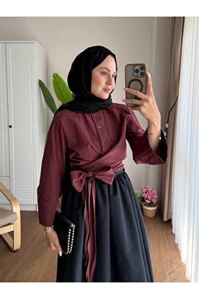 RFK Butik Women's Waist-Tie Belted Skirt Top Shirt - Beige