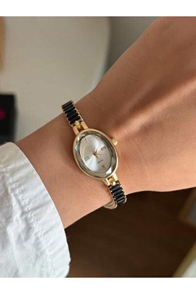RoseandRoses Mansel Baget Su Yolu Kordon Kadın Kol Saati Gold Siyah