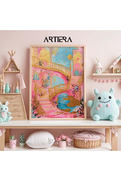 Artiera Princess Dream Fairytale Castle Staircase Girl's Room Wooden Painting