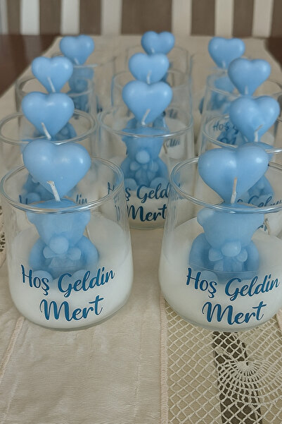 Handmade Babyshower, yenidoğan hediyelik kokulu cam bardak ayıcık mum