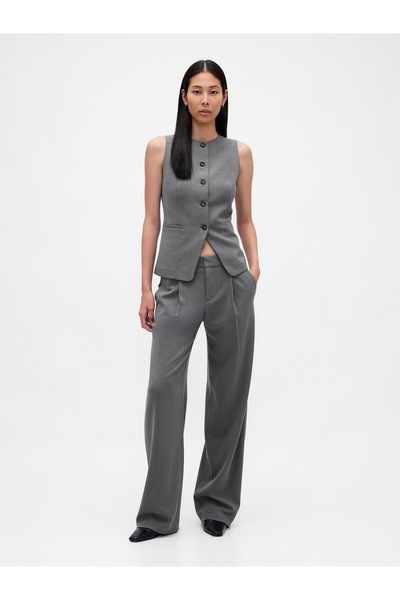 GAP Kadın Açık Gri 365 Low Rise Brushed Twill Pileli Pantolon