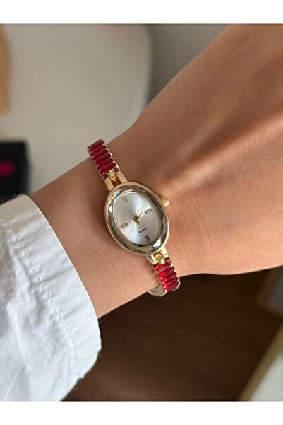 RoseandRoses ساعة يد نسائية من مانسيل باجيت سو يو كوردون باللون الذهبي والأحمر