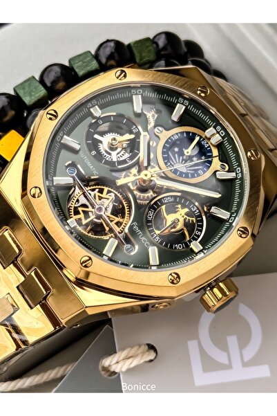 Ferrucci Çelik Kordon Altın Sarısı - Yeşil Kadran Otomatik Mekanizma Erkek Kol Saati