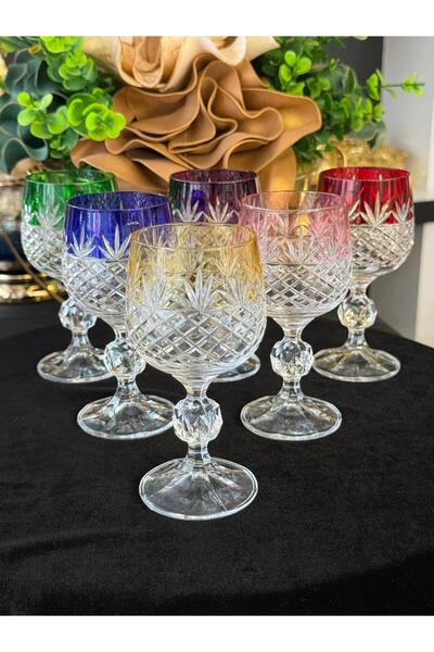 LOKMAN ZÜCCACİYE BOHEMİA KRİSTAL VENÜS MODEL RENKLİ KESME KAHVE YANI SU BARDAĞI KADEH (150ML)