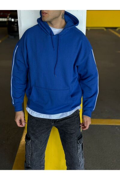 DARK MODA Φούτερ Unisex με ρίγες oversized με κουκούλα με κορδόνι και τσέπες καγκουρό