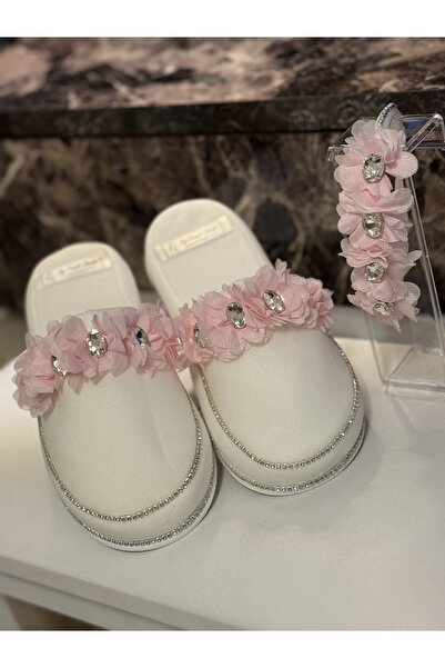 By Serpil Şener Pembe Çiçekli Lohusa Terlik Taç- Lohusa Takımı