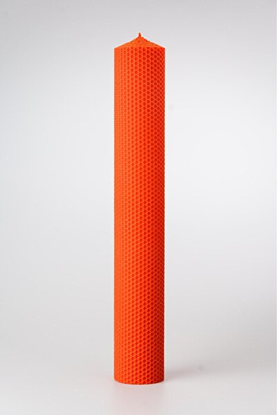 CRL Lumânare portocalie de nuntă și botez, fagure de miere, H40 cm-A6cm