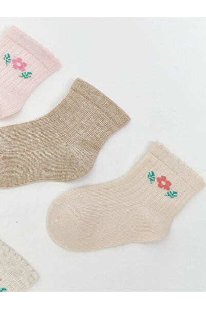 LC Waikiki LCW baby Pembe Çiçekli Kız Bebek Patik Çorap 5'li