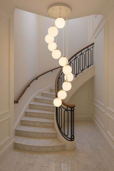 VENON Ventolim 50 Cm 10 Lambalı Lüks Sarkıt Beyaz Tepsi Mat Gold Gövde- Beyaz Glop Camlı MAX BOY 2 MT