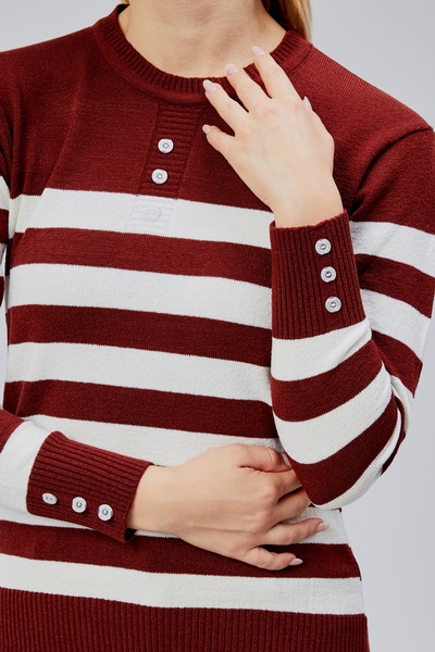 Jinx Wear Fashion Striped Wool Women's Trendy Knitwear Sweater with Collar and Cuff Button Detail