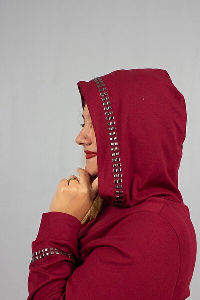 Truva XXL Burgundy Stone Sparkle Hooded Plus Size Tracksuit Set