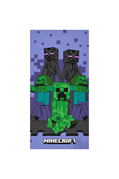 MINECRAFT Purple bath towel, beach towel 70x140cm