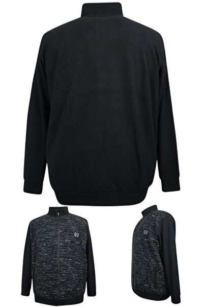 marufshop Erkek Büyük Beden 122-158 Kilo Arası İçin Uygun Pamuklu Geniş Kalıp Dik Yaka Fermuarlı Sweat Mont