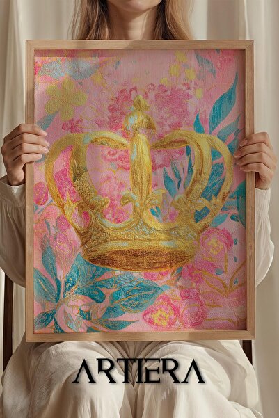 Artiera Ξύλινος πίνακας για κοριτσίστικο δωμάτιο Princess Dream Floral Golden...