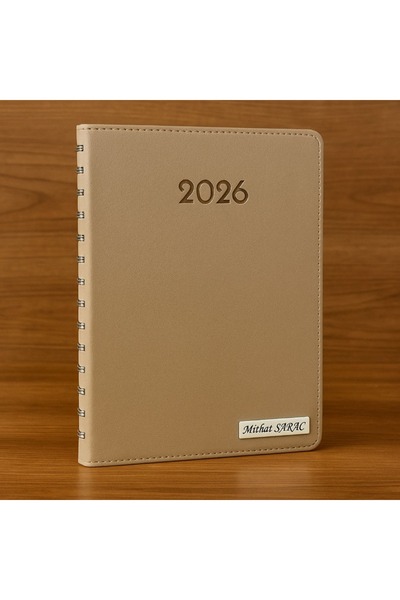 promosyon denizi Kişiye Özel 2026 Tarihli Gizli Spiralli Krem Ajanda ve Kalem...