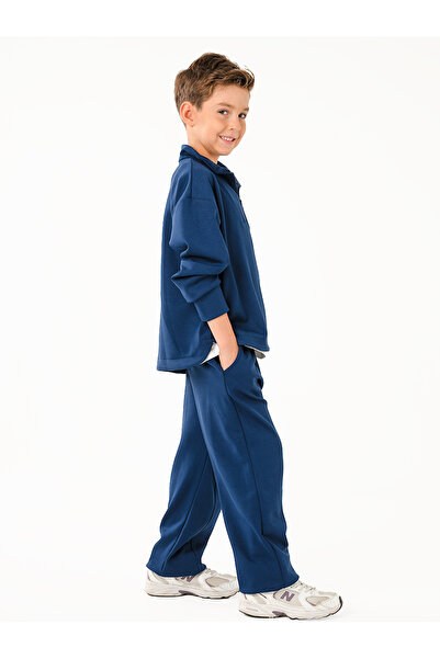 Catz Kids Erkek Çocuk Zipper İndigo Yumuşak Modal Eşofman Takım