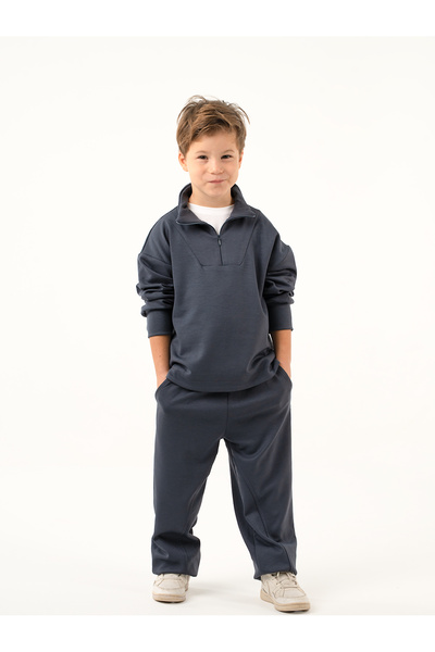 Catz Kids Boy's Zipper Dark Gray Soft Modal Tracksuit Set