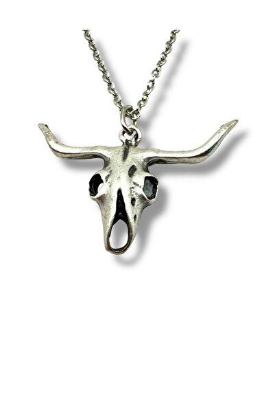 Herşey Nota قلادة بقرن جمجمة الثور للجنسين - رمز للقوة والقدرة على التحمل ورم...
