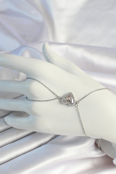 Mustran 316L Steel Chain Silver Color Heart Figured Zircon Stone Şahmeran