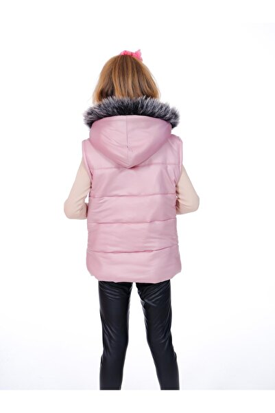 Kamex Girls' Embroidered Winter Faux Leather Padded Vest