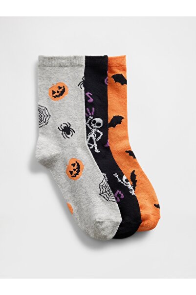 GAP Erkek Çocuk Çok Renkli Halloween Grafik Baskılı Crew Çorap (3’lü)