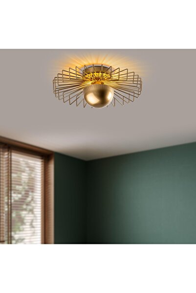 MOİRA Tel Başlık Model Metal Plafönyer Avize Parlak Gold, Dekoratif Tavan Ayd...