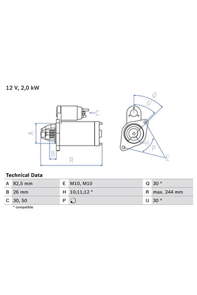 Bosch Стартер Mercedes-Benz 124/190/C-класа Ssangyong Kyron/Musso
