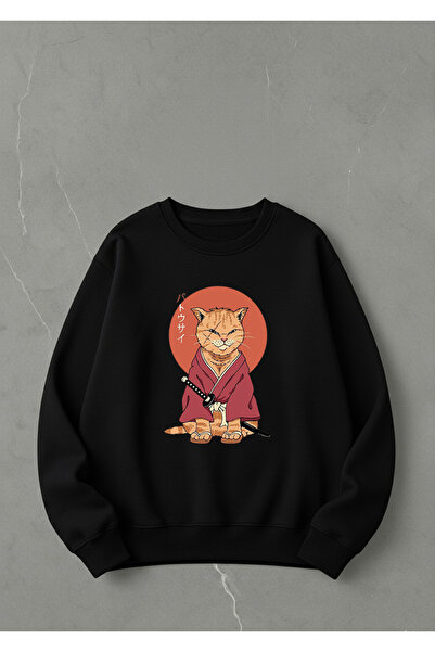 LORVEX سويت شيرت للجنسين مطبوع 100% قطن مقاس كبير سويت شيرت مطبوع عليه قطة ال...