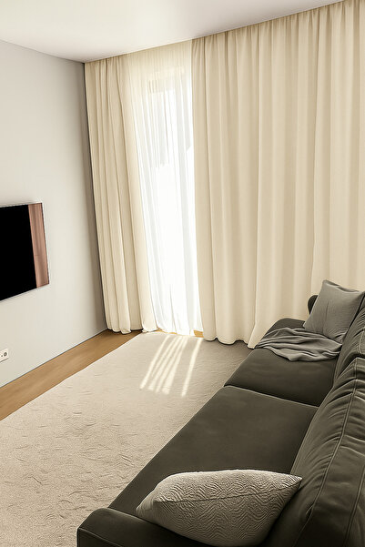 Ran Perde Düz Fon Perde - Koyu Krem - Pilesiz Düz Dikim