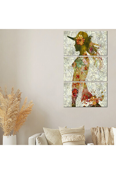 Generic لوحه جداريه - رسمة إمرأه و زهور - 693 - مقسمه ثلاثة قطع