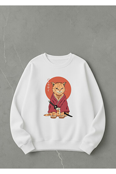 LORVEX سويت شيرت للجنسين مطبوع 100% قطن مقاس كبير سويت شيرت مطبوع عليه قطة ال...