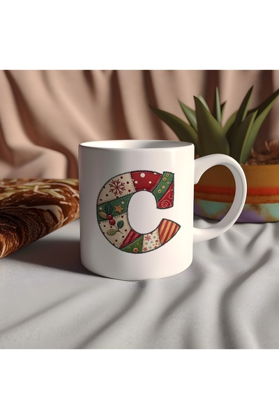 Beramussa Letter C New Year Themed Mug - New Year Concept Patched Effect Design - Christmas Gift