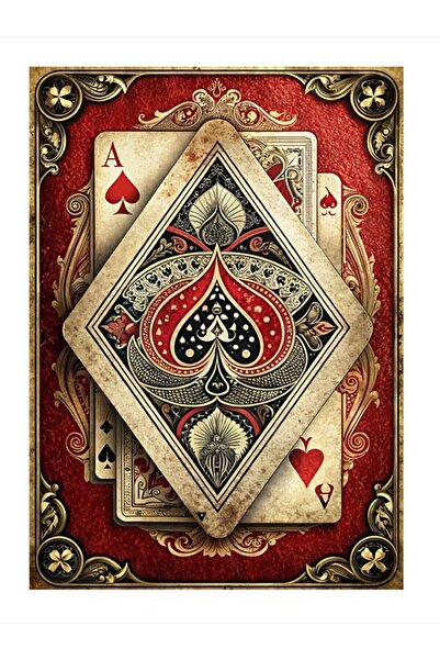 KanvasSepeti Pânză pentru pictură model de cărți de joc, din lemn, cu textura...