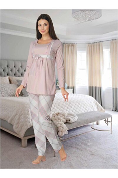 Lohusa Homewear Ženska ružičasta zimska trudnička pidžama sa dugim rukavima