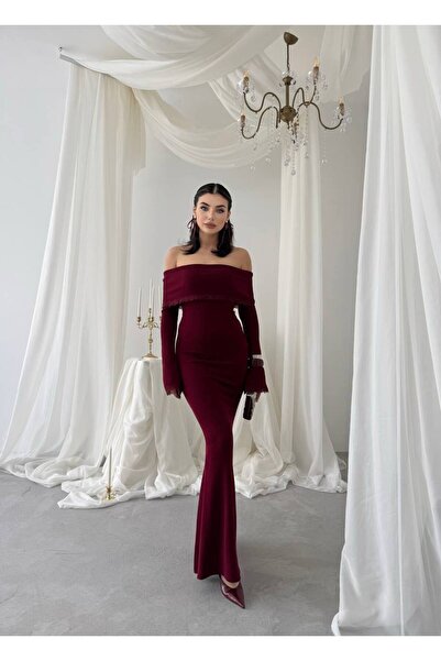 Miss Beyoğlu Kadın Yeni Sezon Abiye Elbise – Omuz Açık, Uzun, balık Şık Gece & Davet Elbisesi