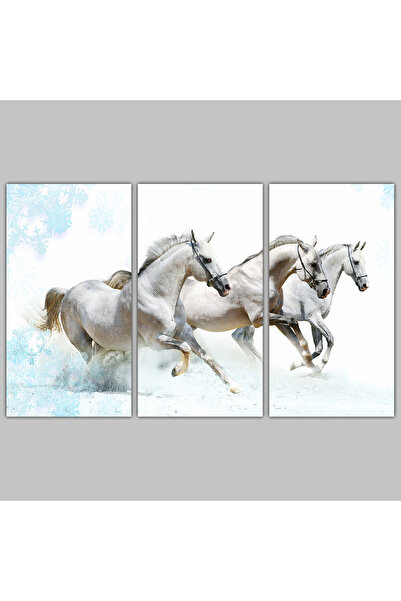 Generic Wall panel - White horses running - 703 - divided into three pieces