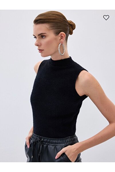 Sateen Μπλούζα με μηδενικό μανίκι με γένια πλεκτό μαύρο