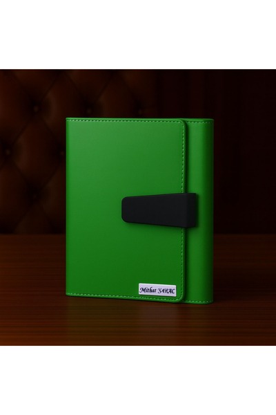 promosyon denizi Isme Özel Mıknatıs Kilitli Yeşil Organizer Ajanda 2026 Tarih...