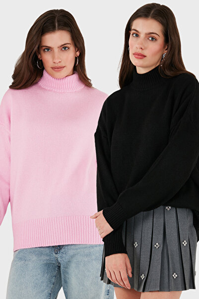 Lela Oversize Fit Turtleneck Soft Textured 2-Pack Knitwear Sweater Sweater 680Kz00469S2