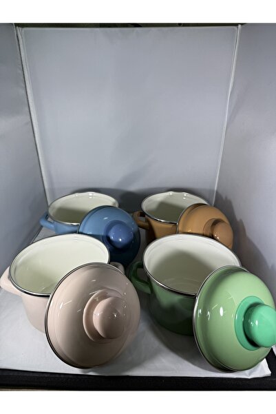 EmayeBurada Flame Enamel Milk Pot & Sauce Pot & Egg Boiling Pot Mini Turquoise (0.9 Lt) Set of 4