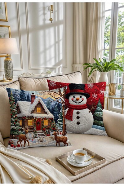 Pilloveland Double-Sided Printed Set of 2 Suede Throw Pillow Covers - Snowman - Christmas - New Year - Noel