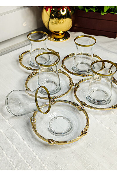 SEÇKİNEV Gülizar 12 Piece Tea Set (Gold, Silver, Yellow)