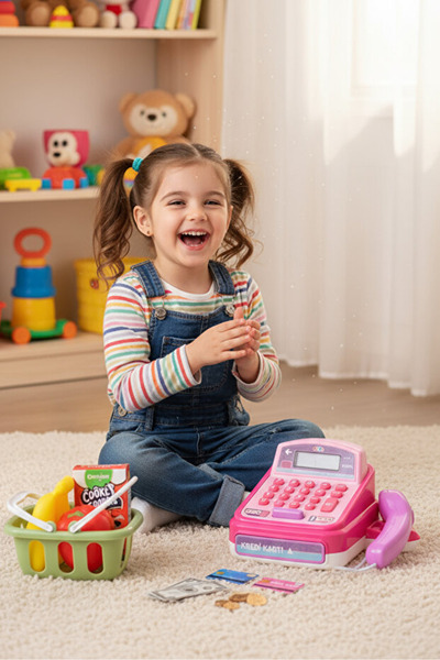 Shem Hesap Makineli Oyuncak Yazar Kasa Seti – Barkod Okuyuculu, Meyve Sepetli...