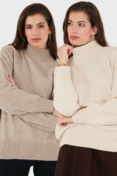 Lela Pulover tricotat cu textura moale, cu guler, cu croiala oversize, pachet de 2, PULOVER 680KZ00469S2