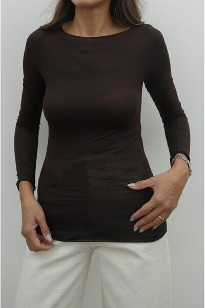 Havoş Bitter Brown Boat Neck Transparent Blouse