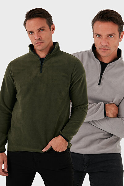 Buratti Slim Fit Half Zipper Stand Collar 2-Pack Fleece Men's Polar 5906003S2
