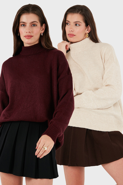 Lela Oversize Fit Turtleneck Soft Textured 2-Pack Knitwear Sweater Sweater 680Kz00469S2